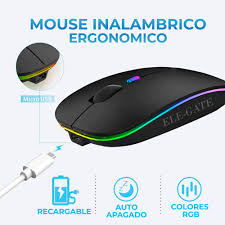 MOUSE OPTICO ILUMINADO LED RGB RECARGABLE ELE-GATE WXMO.14 NEGRO