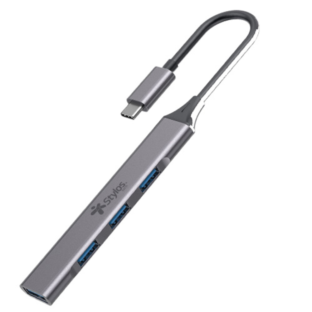 HUB MULTIPUERTO STYLOS 4 EN 1 TIPO C A 3 PUERTOS USB 2.0 GRIS STCBHUB42G
