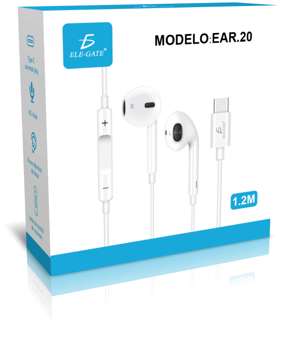 AUDIFONO ALAMBRICO ENTRADA TIPO C ELE-GATE EAR.20 1.2M