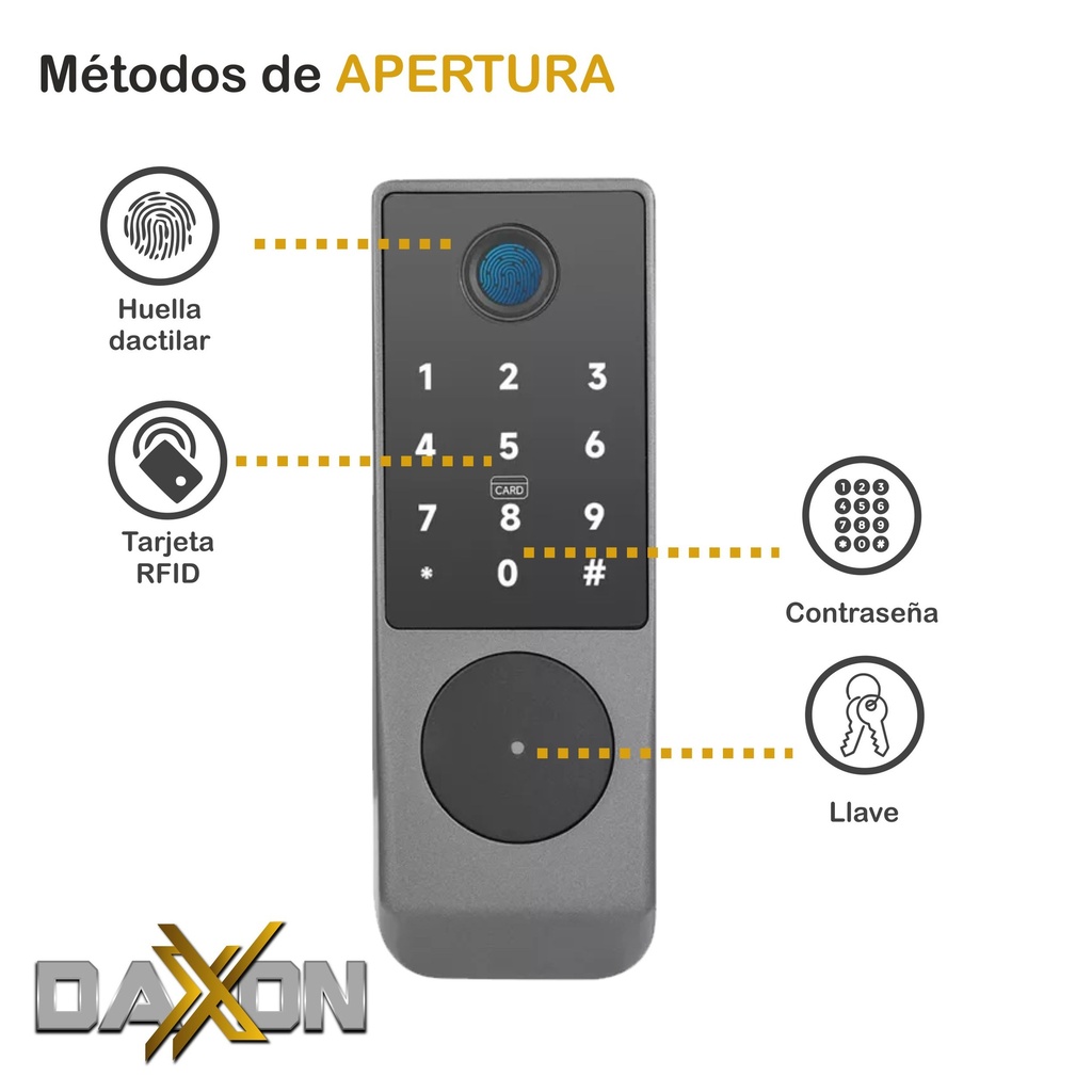 CERRADURA ELECTRONICA MOD C50 APERTURA POR HUELLA/CODIGO ACCESO/TARJETA DE PROXIMIDAD /LLAVE MECANICA/APP/ ACCESO REMOTO