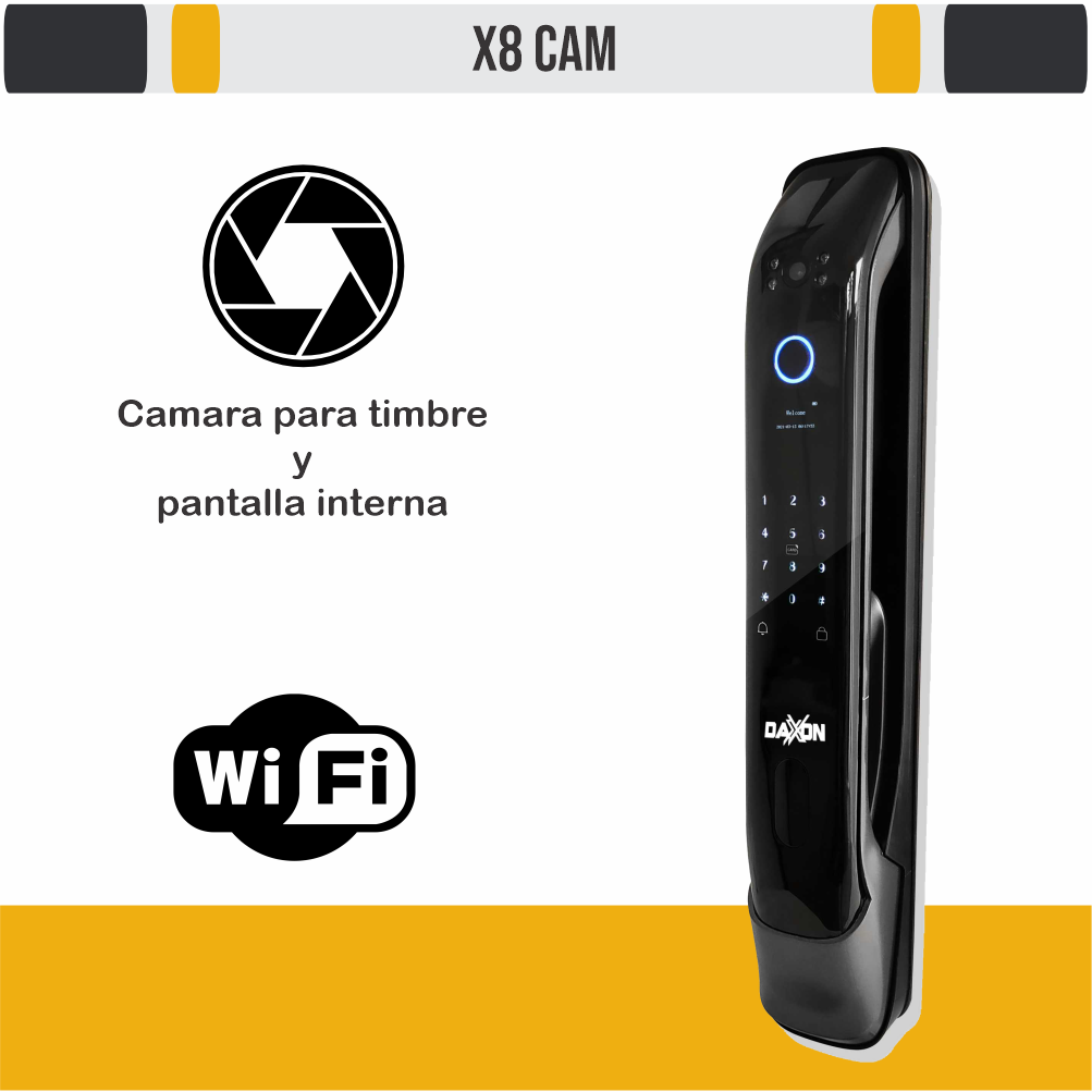 CERRADURA ELECTRONICA MOD X8 CAM APERTURA POR HUELLA/CODIGO ACCESO/TARJETA DE PROXIMIDAD /LLAVE MECANICA/APP/ ACCESO REMOTO