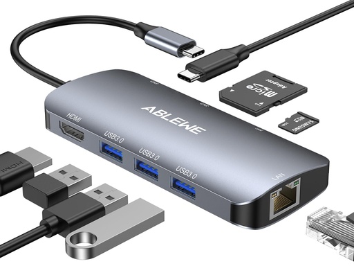 [HS-HUB-DS8] HUB (ADAPTADOR) USB - C / 8 EN 1 / 1 SALIDA HDMI (4K) / 1 SALIDA USB 2.0 / 3 SALIDAS USB 3.0 / 1 SALIDA SD (MEMORIA SD) / 1 SALIDA TF (MICRO SD) / 1 ENTRADA USB - C (CARGA RAPIDA / 100 WATTS)