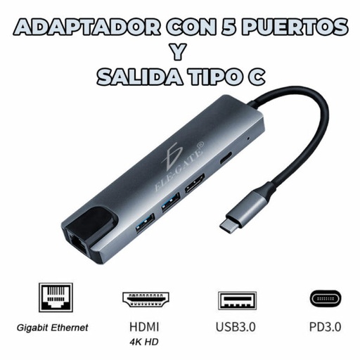 [07503050804008] ADAPTADOR USB TIPO C A RJ45 ETHERNET , HDMI Y PUERTO USB 3.0 ELE-GATE WI.162